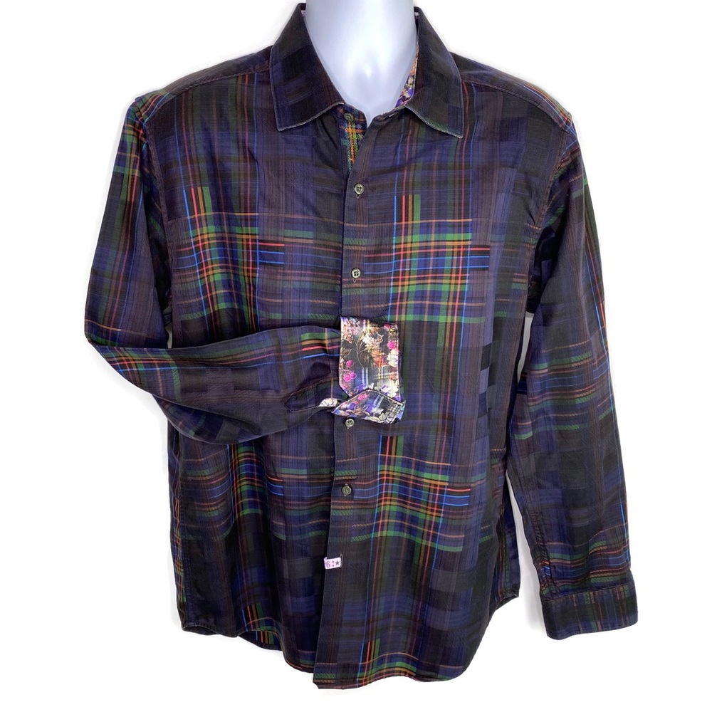 🍷Robert Graham Navy Plaid Classic Fit Long …